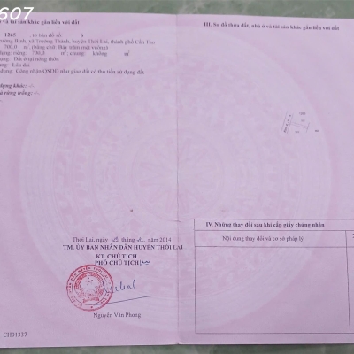 Bán đất sẵn nhà cấp 4 mặt tiền đường bê tông tại Trường Thành, Cần Thơ, DT 700m2, giá TL