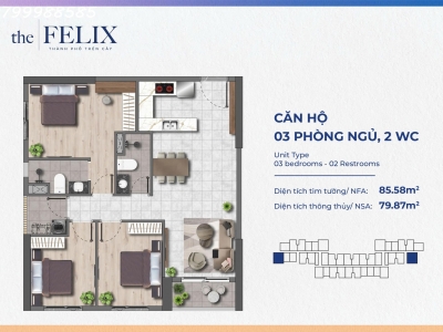 SUẤT NỘI BỘ THE FELIX CĂN 3PN 2WC. CĂN GÓC 2 VIEW, SÔNG, HỒ, THÀNH PHỐ CÓ ĐỦ
