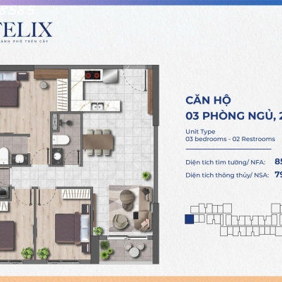 SUẤT NỘI BỘ THE FELIX CĂN 3PN 2WC. CĂN GÓC 2 VIEW, SÔNG, HỒ, THÀNH PHỐ CÓ ĐỦ