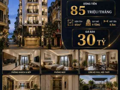 BÁN TÒA APARTMENT TỪ HOA - TÂY HỒ - THANG MÁY - GẦN HỒ TÂY - DÒNG TIỀN 85 TRIỆU/THÁNG - 65M2 - 9 TẦNG - 30 TỶ