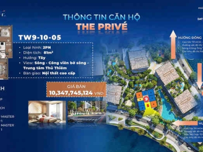 Bán căn hộ 2 PN dự án The Prive trung tâm quận 2 view ba mặt giáp sông. chỉ 10% ký Hợp đồng mua bán