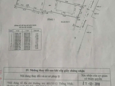 Nhà hẻm 601/33/12 Thống Nhất, Phường 16, Gò Vấp, Hẻm 6m, 5,5 NH 7,4x30m, Cn 185,3 m2, Cấp 4, 12 tỷ TL