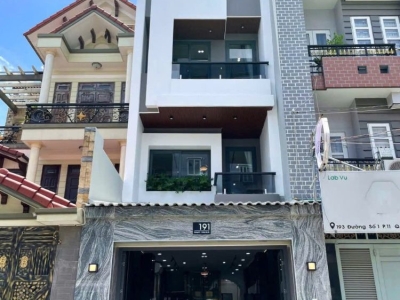 Nhà MT 191 Đường số 1, Phường 11, Gò Vấp, MT 10m, 4x21,5m, Cn 86,1 m2, trệt 3 lầu, ST, 4PN, 5WC, Phòng Gym, Full nội thất, Thang máy, 15,3 tỷ TL