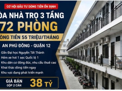 BÁN TÒA CHDV 72 PHÒNG – 595M² – DÒNG TIỀN 55TR – AN PHÚ ĐÔNG, Q 12 – GIÁ 38 TỶ
