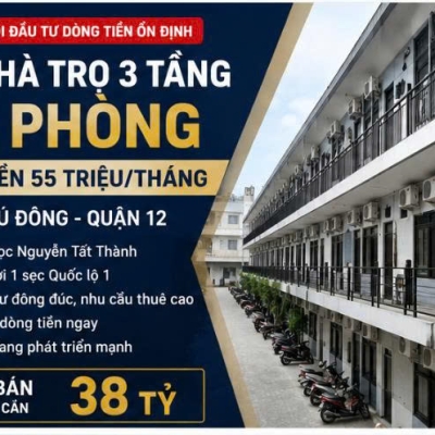 BÁN TÒA CHDV 72 PHÒNG – 595M² – DÒNG TIỀN 55TR – AN PHÚ ĐÔNG, Q 12 – GIÁ 38 TỶ