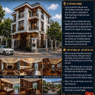 BÁN BIỆT THỰ SL KĐT THE MANOR CENTRAL PARK - THANG MÁY - NỘI THẤT GỖ ÓC CHÓ - 160M2 - MT 10M - 63 TỶ