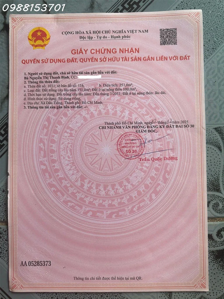 Bán đất đẹp tại Ấp Yên Ngựa, ĐT 744, Định Thành, Dầu Tiếng, 2,55 tỷ, DT 251m2
